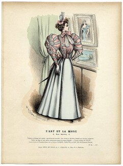 L'Art et la Mode 1894 N°16 Complete magazine with colored fashion engraving by Marie de Solar, Sarah Bernhardt in Feodora (2 full pages drawings)