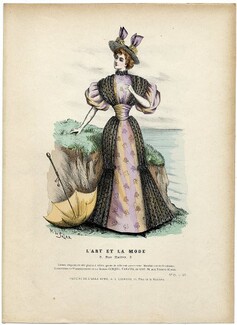 L'Art et la Mode 1894 N°24 Complete magazine with colored fashion engraving by Marie de Solar, Redfern