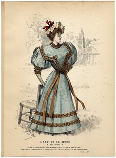 L'Art et la Mode 1894 N°32 Complete magazine with colored fashion engraving by C. Levilly