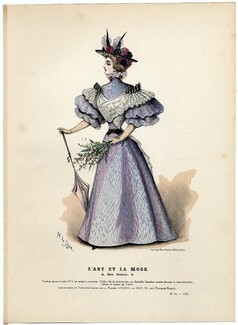 L'Art et la Mode 1895 N°14 Complete magazine with colored fashion engraving by Marie de Solar