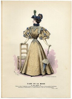L'Art et la Mode 1895 N°15 Complete magazine with colored fashion engraving by Marie de Solar, Louise Abbema