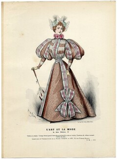 L'Art et la Mode 1895 N°28 Complete magazine with colored fashion engraving by Marie de Solar, 20 pages
