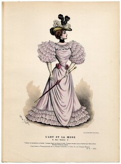 L'Art et la Mode 1895 N°31 Complete magazine with colored fashion engraving by Marie de Solar, Ferdinand Bac