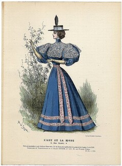 L'Art et la Mode 1895 N°33 Complete magazine with colored fashion engraving by Marie de Solar