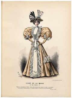 L'Art et la Mode 1895 N°34 Complete magazine with colored fashion engraving by Marie de Solar, Portalez, 20 pages