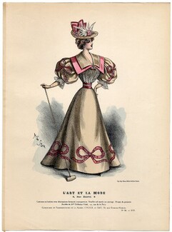 L'Art et la Mode 1895 N°36 Complete magazine with colored fashion engraving by Marie de Solar