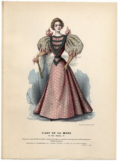 L'Art et la Mode 1895 N°37 Complete magazine with colored fashion engraving by Marie de Solar