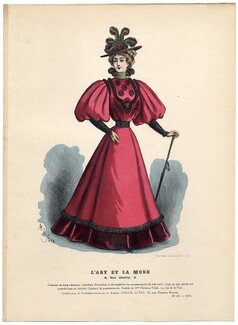 L'Art et la Mode 1895 N°40 Complete magazine with colored fashion engraving by Marie de Solar, 20 pages