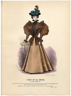 L'Art et la Mode 1895 N°43 Complete magazine with colored fashion engraving by Marie de Solar, Redfern