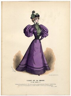 L'Art et la Mode 1895 N°47 Complete magazine with colored fashion engraving by Marie de Solar, Tchoumakoff, 20 pages