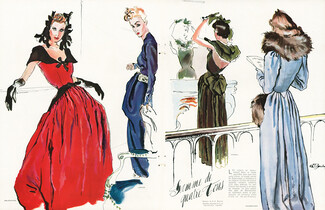 René Bouché 1939 "Gamme de Quatre Tons" Balenciaga, Jeanne Lanvin, Chanel, Mainbocher