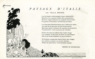 Paysage d'Italie - La Villa d'Este, 1920 - George Barbier, Texte par Hernan de Bengoechea