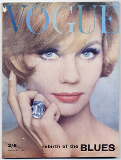 UK Vogue British Magazine 1962 February I, Rebirth of the blues, Eugene Vernier, Claude Virgin, David Bailey, 116 pages