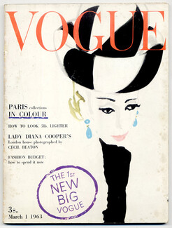 UK Vogue British Magazine 1963 March, Paris Collections, Cecil Beaton, 180 pages