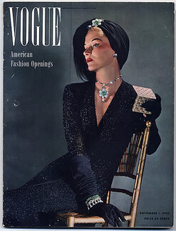 Vogue USA 1940 September, Paul Flato, Horst, Elsa Schiaparelli: "Needles and Guns", Duchess de Windsor, Drian, 120 pages