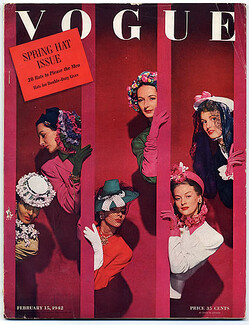 Vogue USA 1942 February 15th, John Rawlings, Lilly Daché, Horst, Eric, René Bouët-Willaumez