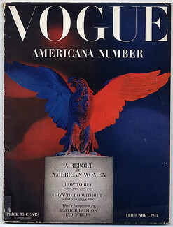Vogue USA 1943 February, Colour photograph by Liberman, Molyneux, René Bouët-Willaumez, René Bouché
