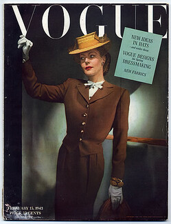 Vogue USA 1943 February 15th, John Frederics, Photo Horst, Adrian, Hattie Carnegie, Traina Norell