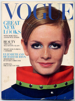 UK Vogue British Magazine October 1967 15th, Twiggy, Emmanuelle Khanh, Traeger, Givenchy, Chanel, Richard Burton and Elizabeth Taylor, Brigitte Bardot, 142 pages