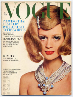 UK Vogue British Magazine 1968 February, Mikimoto, Photo David Bailey, 120 pages