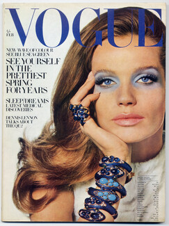 UK Vogue British Magazine 1969 February, Trifari, Irving Penn, Helmut Newton, Courrèges, Just Jaekin, 126 pages
