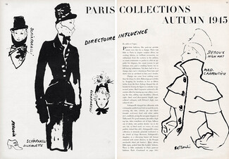 René Bouché 1945 Paris Collections: Schiaparelli, Mad Carpentier, Balenciaga, Lucien Lelong, 4 pages