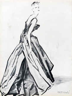 René Bouché 1949 Christian Dior, Evening Dress