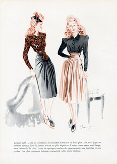 Raymond Brénot 1943 Jacques Fath, Skirts, Fashion Illustration