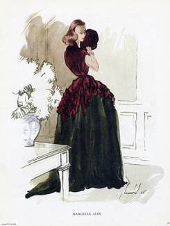 Marcelle Alix 1945 Louchel Evening Gown Fashion Illustration