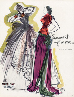 Suzanne Runacher 1946 Madeleine Vramant, Grès, Worth, Mad Carpentier, Paquin