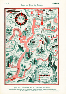 Carte du Pays du Tendre, 1931 - Lucien Boucher Marcel Prévost