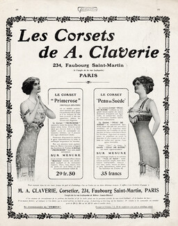 Claverie (Corsetmaker) 1912 Corsets "Primerose" & "Peau de Suède"