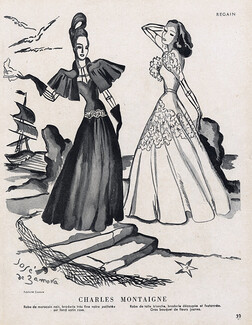 Charles Montaigne 1945 José de Zamora, Evening Gown, Fashion Illustration