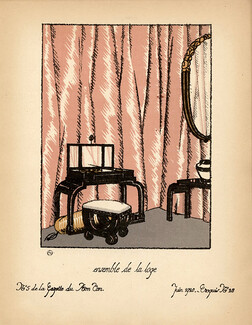 Aménagement d'une Loge d'Actrice — Ensemble de la loge, 1920 - Süe & Mare, Art Deco Furniture. La Gazette du Bon Ton, n°5 — Croquis n°28