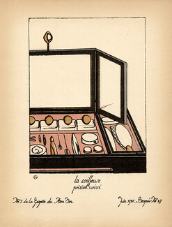 Aménagement d'une Loge d'Actrice — La Coiffeuse, 1920 - Süe & Mare, Art Deco Furniture. La Gazette du Bon Ton, n°5 — Croquis n°27