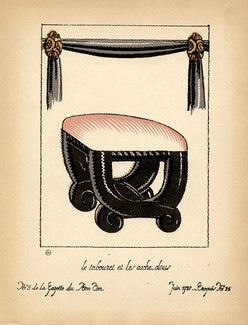 Aménagement d'une Loge d'Actrice — Le Tabouret, 1920 - Süe & Mare, Art Deco Furniture. La Gazette du Bon Ton, n°5 — Croquis n°26