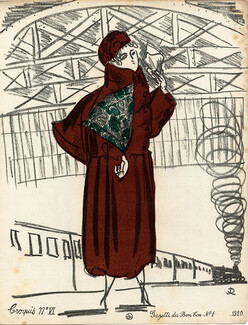 Croquis de Modes, 1920 - Raoul Dufy, Manteau de voyage. La Gazette du Bon Ton, n°1 — Croquis N°6