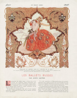 Les Ballets Russes, 1911 - Les Ballets Russes Vaslav Nijinsky, Tamara Karsavina "Le Spectre de la Rose" 5 illustrated pages, Text by Judith Gauthier, 5 pages