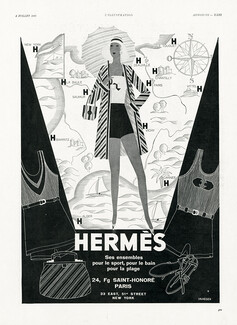 Hermès (Swimwear) 1930 Reynaldo Luza, Parasol, Sandals (L)