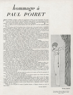 Hommage à Paul Poiret, 1944 - Georges Lepape Tribute to Paul Poiret, Texte par Olivier Quéant