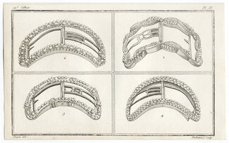 Cabinet des Modes 1786, 12° cahier, planche III, Boucles de souliers pour hommes