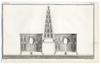 Cabinet des Modes 1786, 13° cahier, planche III, Bout de Table en argent, Silverware