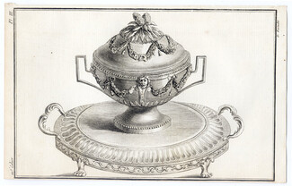 Cabinet des Modes 1786, 21° cahier, planche III, Sucrier de cristal et plateau en argent, Silverware
