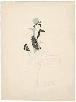 Dany 1930s, Original Costume Design, Gouache, Chorus Girl, Folies Bergère