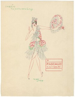 Freddy Wittop 1930s, "Ondée Printanière", Original Costume Design, Gouache, Wardrobe Master Pascaud, Folies Bergère