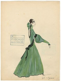 José De Zamora 1920s, Original Costume Design, Gouache, Evening Dress