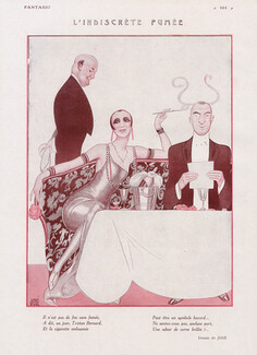 Xavier José 1924 Adulterous Elegant Woman Smoking in Restaurant, Cigarette Holder
