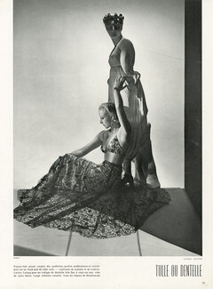 Lucien Lelong 1937 Evening Gown, Lace Embroidery, Photo Horst