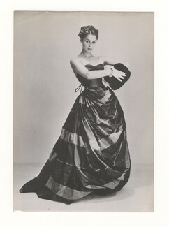 Pierre Balmain 1951 Original Fashion Photo Press Eclair Mondial, Evening Gown Corselet Taffetas