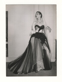 Christian Dior 1951 Original Fashion Photo Press Agip, Robert Cohen, Strapless dress